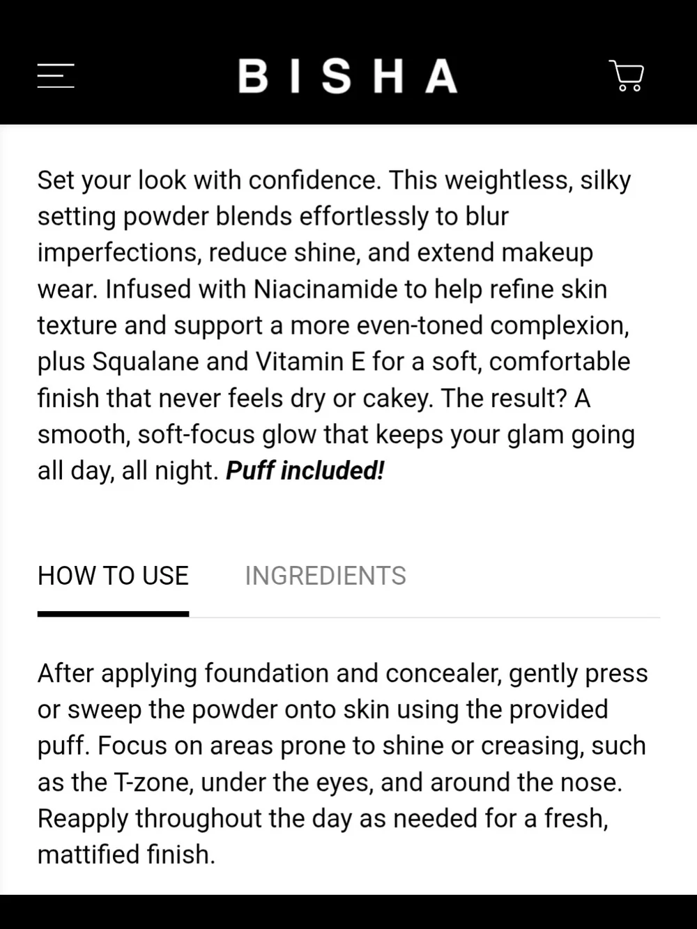 NWT BISHA The Essential Setting Powder